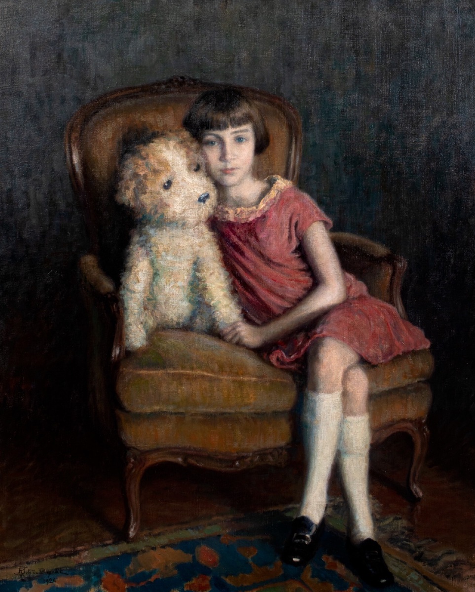 Portrait d'une jeune fille et d'un ours en peluche, daté de 1926  RENE MARIE JOLY DE BEYNAC-photo-4