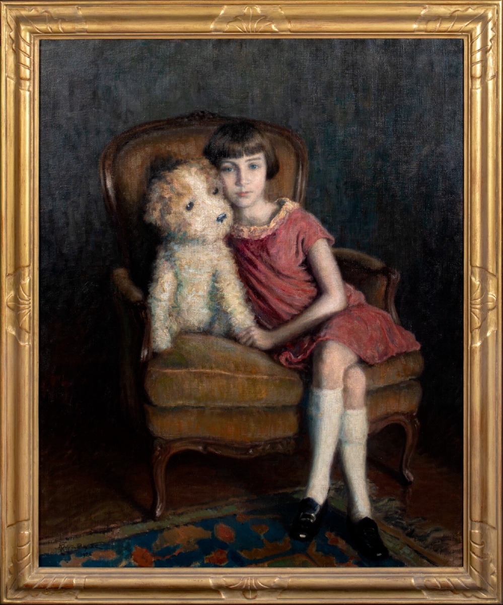 Portrait d'une jeune fille et d'un ours en peluche, daté de 1926  RENE MARIE JOLY DE BEYNAC