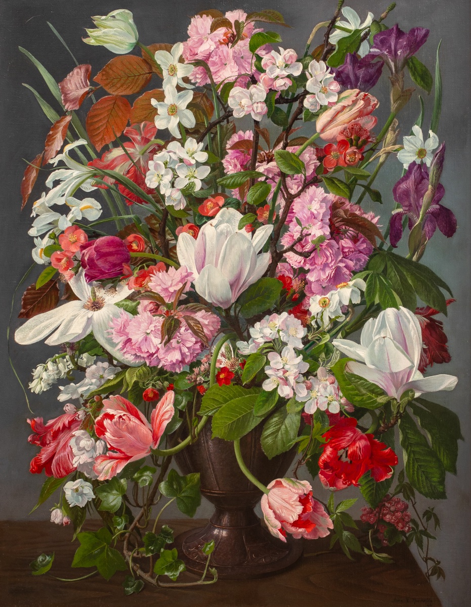 Still Life With Flowers In A Vase, Early 20th Century By John E. Nicholls -photo-2