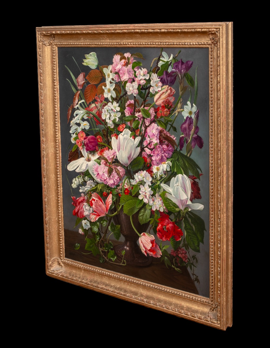 Still Life With Flowers In A Vase, Early 20th Century By John E. Nicholls -photo-4