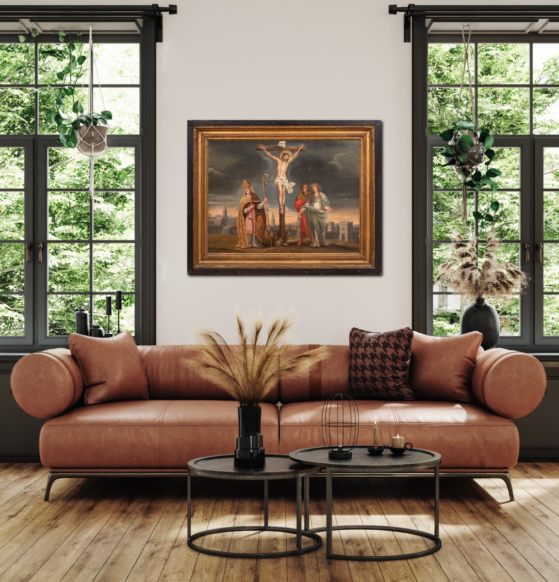 La Crucifixion, la Vierge Marie, saint Jean l'Évangéliste et saint Nicolas, XVIIe siècle -photo-2