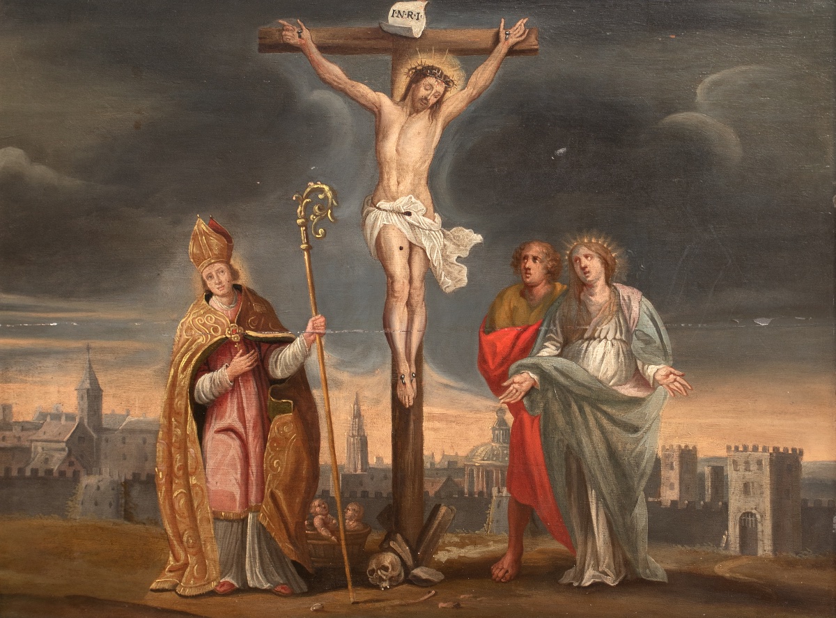 La Crucifixion, la Vierge Marie, saint Jean l'Évangéliste et saint Nicolas, XVIIe siècle -photo-4