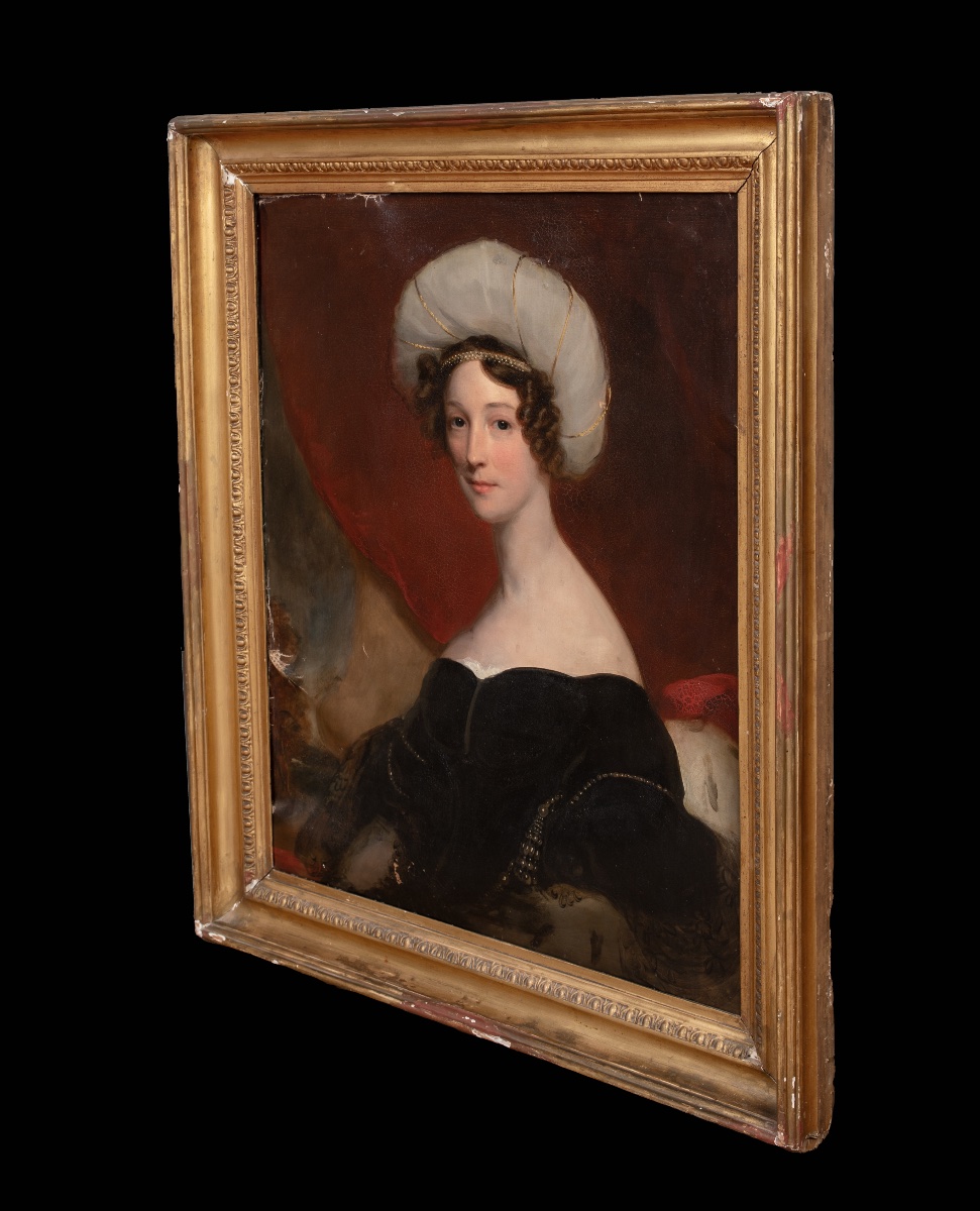 Portrait Of A Turbaned Lady, Attributed To Lady Elizabeth Bulteel, Circa 1820-photo-3