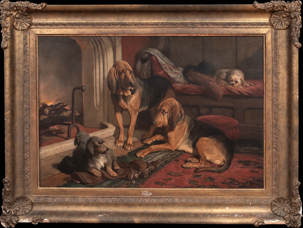 St. Hubert's Dogs And Terriers By The Fire, 19th Century By Carl Suhrlandt (1828-1919)