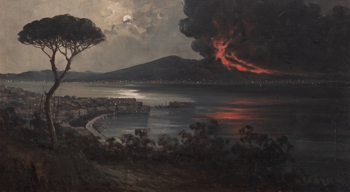 Nocturne Of Vesuvius In Eruption, 19th Century Neapolitan School-photo-3