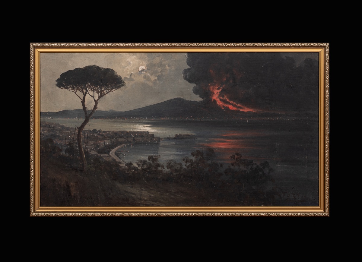 Nocturne Of Vesuvius In Eruption, 19th Century Neapolitan School-photo-2