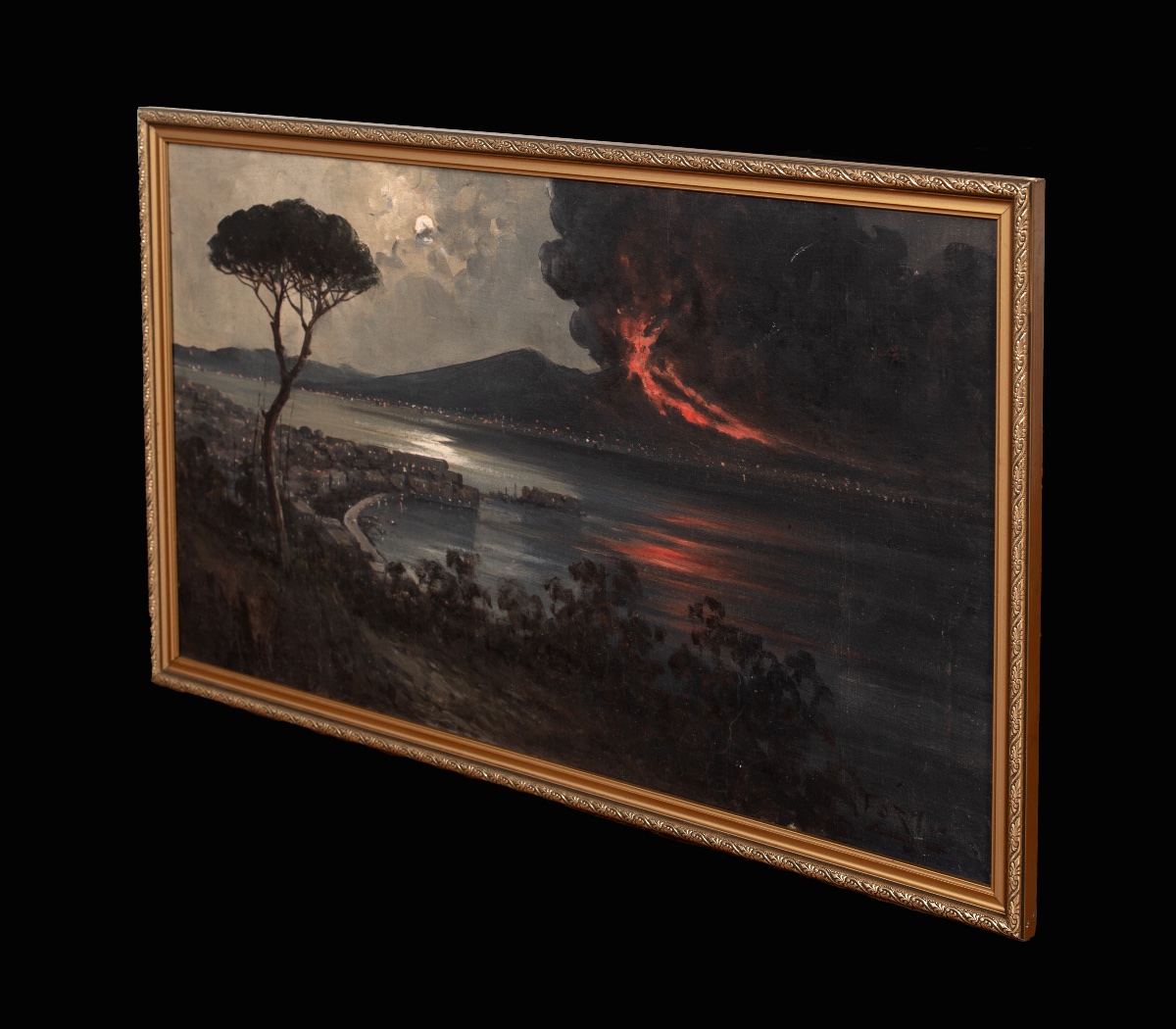 Nocturne Of Vesuvius In Eruption, 19th Century Neapolitan School-photo-1