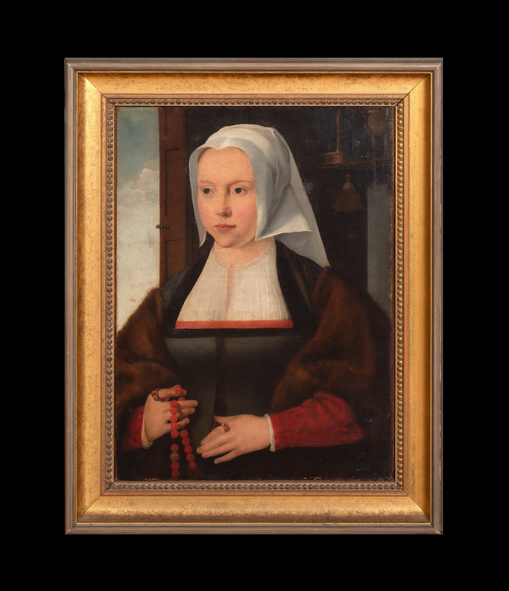 Portrait d'une dame tenant un chapelet, XVIIe siècle  D'après Joos Van Cleve (1485-1540)  -photo-1