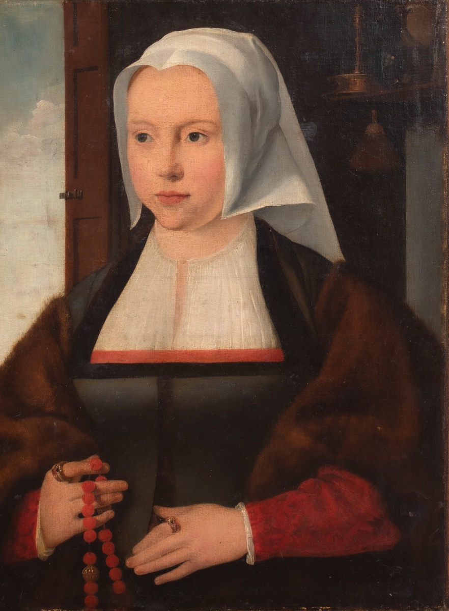 Portrait d'une dame tenant un chapelet, XVIIe siècle  D'après Joos Van Cleve (1485-1540)  -photo-2