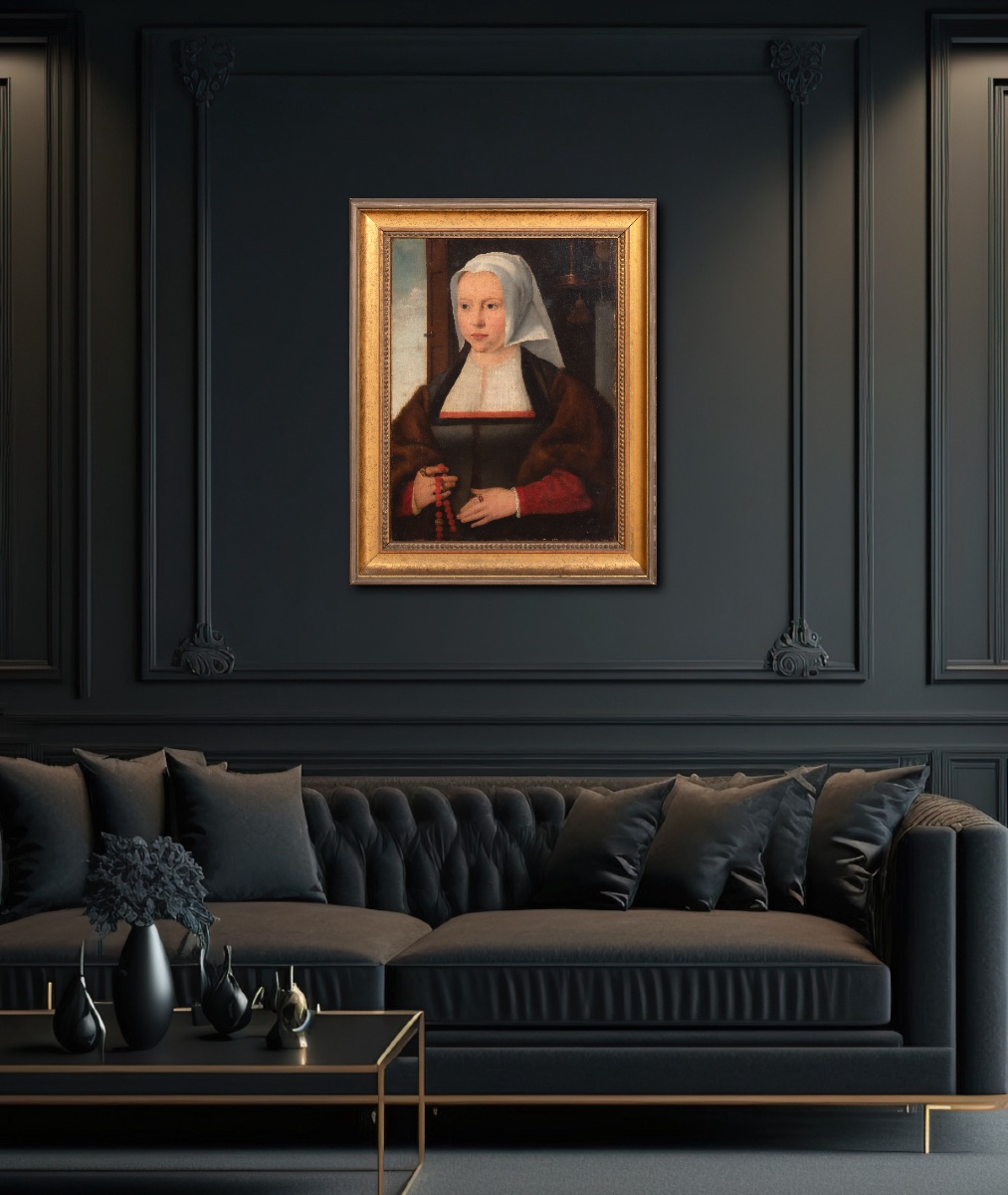 Portrait d'une dame tenant un chapelet, XVIIe siècle  D'après Joos Van Cleve (1485-1540)  -photo-3