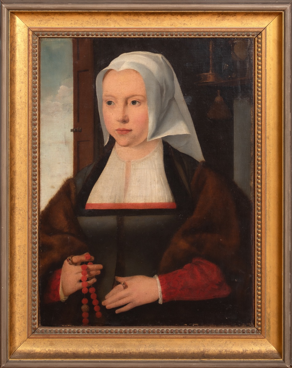 Portrait d'une dame tenant un chapelet, XVIIe siècle  D'après Joos Van Cleve (1485-1540)  