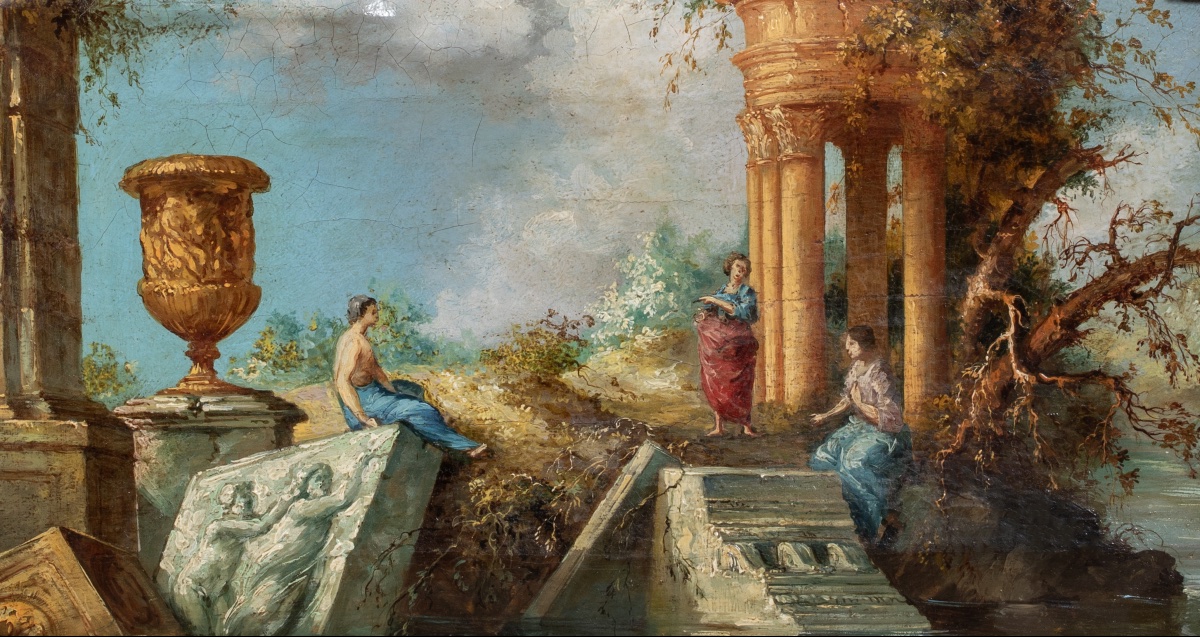 Capriccio de ruines romaines. XVIIIe siècle  Suiveur de Giovani Paolo Panini (1691-1765) -photo-2