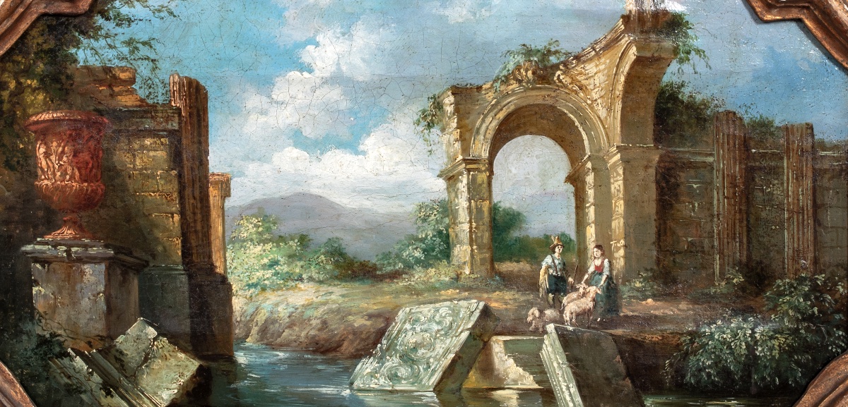 Capriccio de ruines romaines. XVIIIe siècle  Suiveur de Giovani Paolo Panini (1691-1765) -photo-2