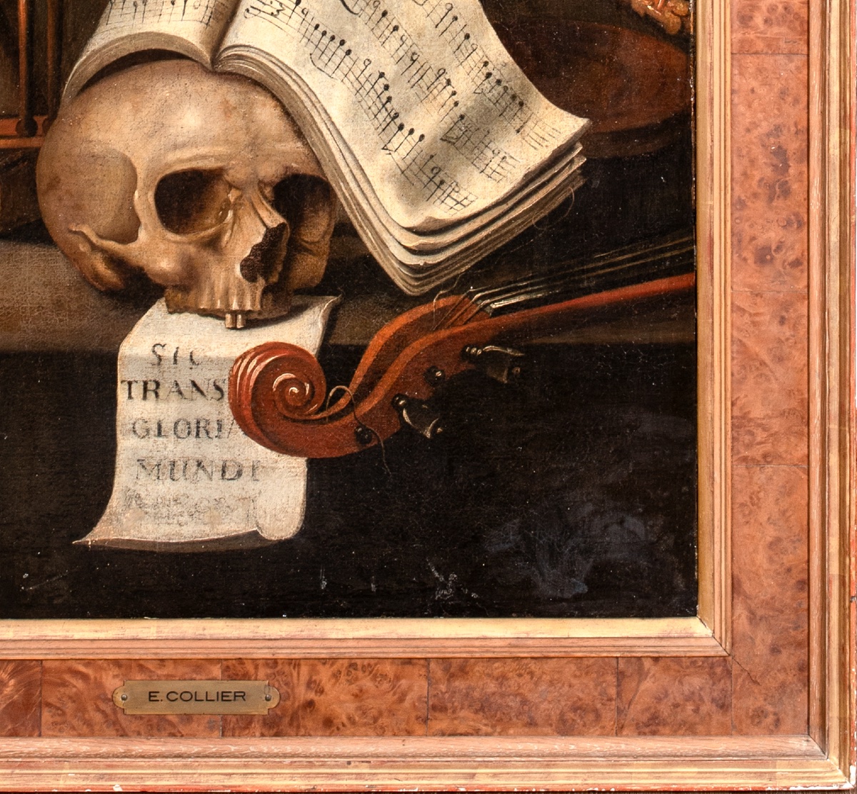 Nature morte de type vanité avec crâne, sablier, globe et instruments de musique, XVIIe siècle -photo-2