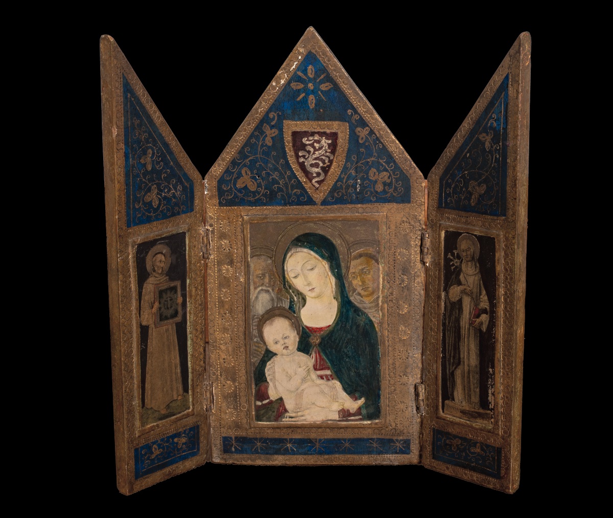 Triptych Of The Virgin And Child Surrounded By Saints, Oil On Panel, Italian School  -photo-1