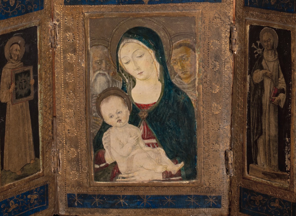Triptych Of The Virgin And Child Surrounded By Saints, Oil On Panel, Italian School  -photo-5
