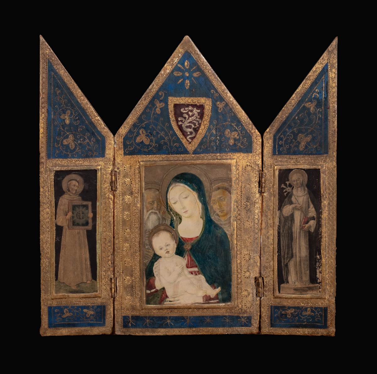Triptych Of The Virgin And Child Surrounded By Saints, Oil On Panel, Italian School  