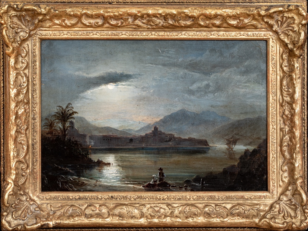 Vue du lac de Garde la nuit, XIXe siècle  Attribué à George Edwards Hering (1805-1879)