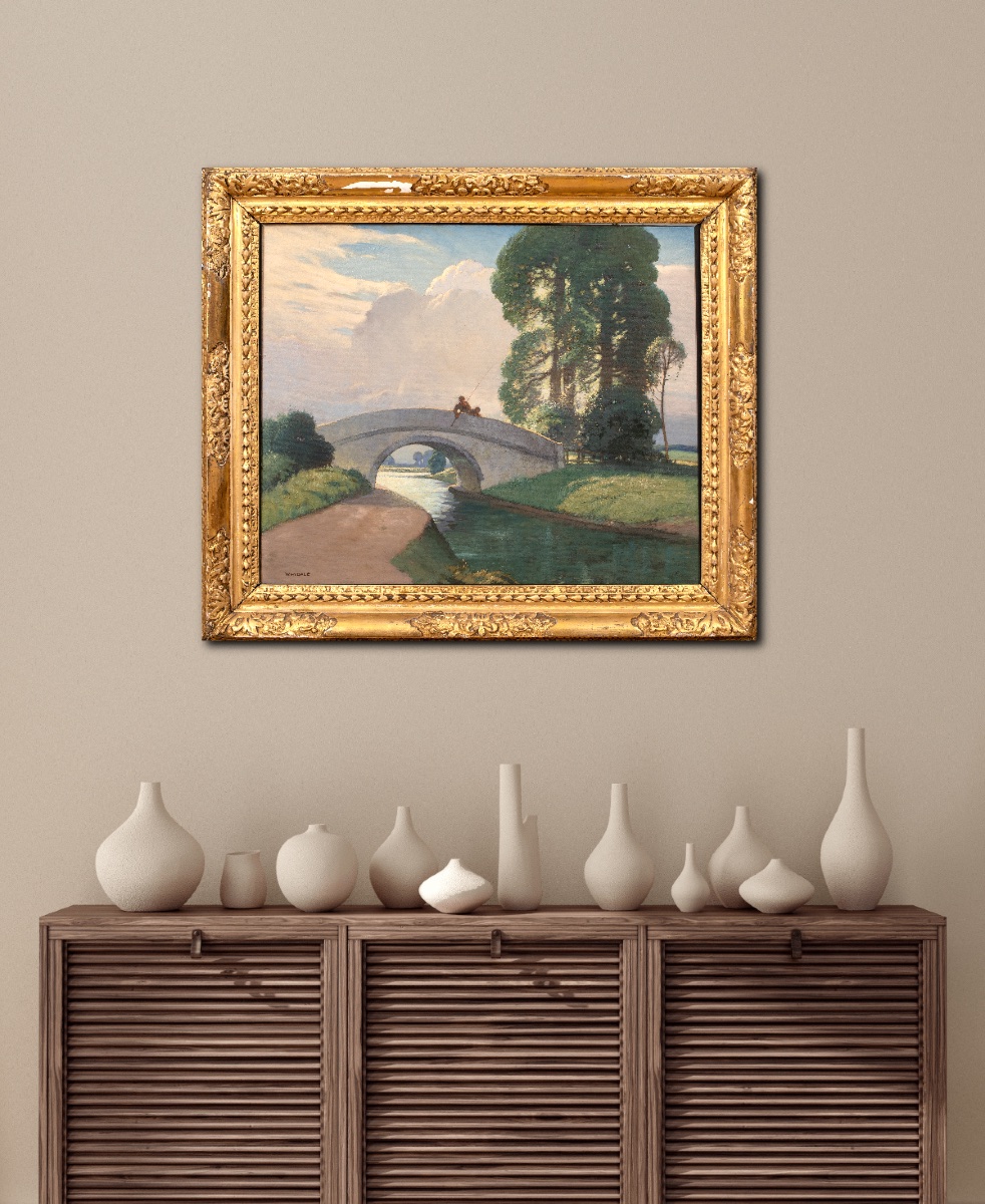 Fishing From A Bridge In Summer, Circa 1920  By Ernest Herbert Whydale (1886–1952) -photo-1