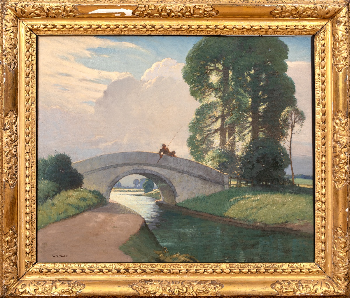 Fishing From A Bridge In Summer, Circa 1920  By Ernest Herbert Whydale (1886–1952) 