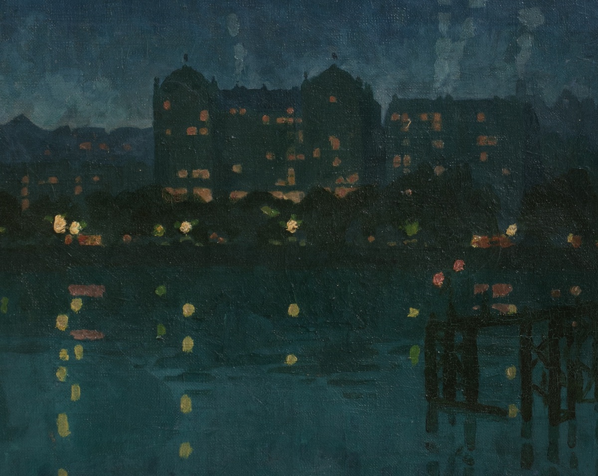 Night View Of The City From The River, Ca. 1900  European School  Ca. 1900, Impressionist School-photo-2