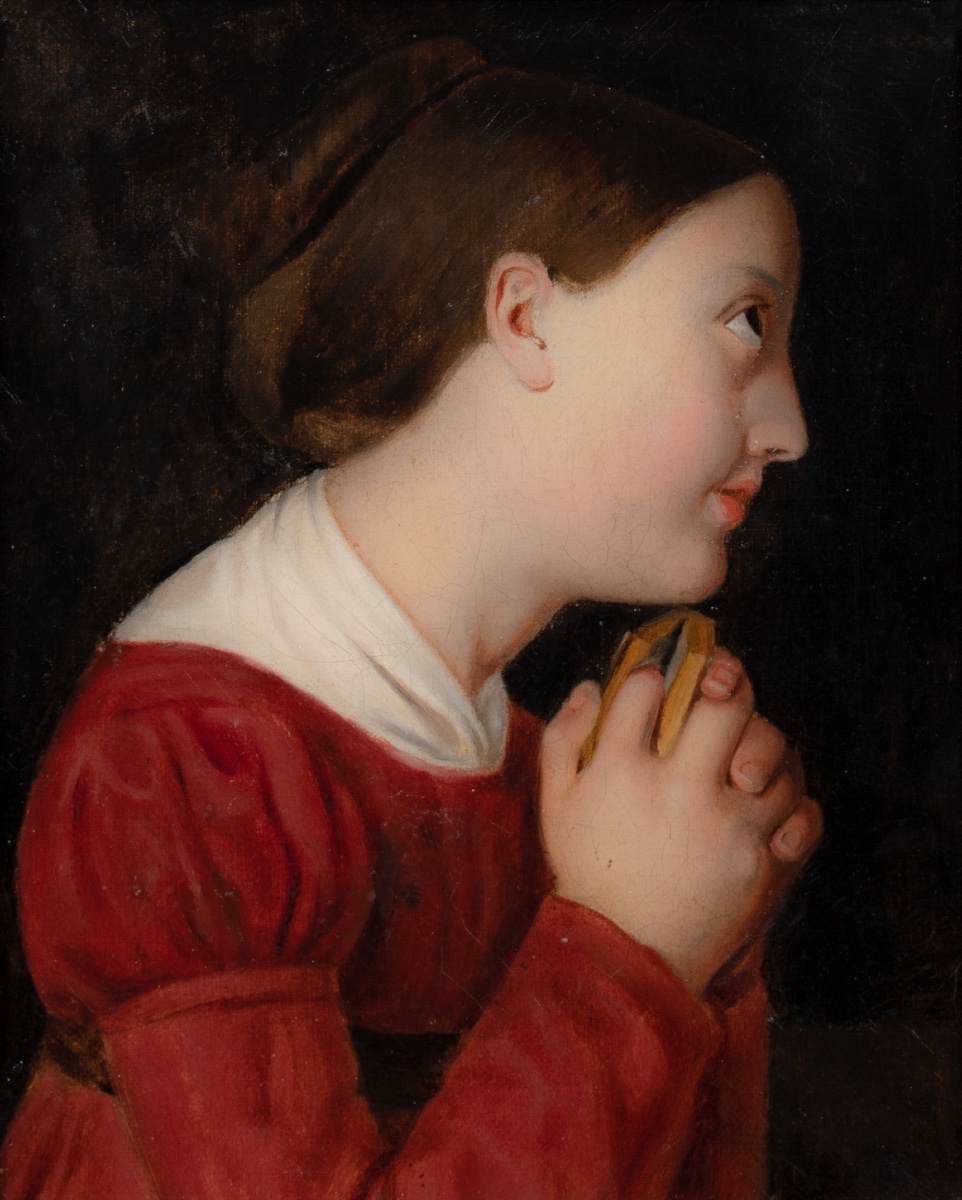 Young Girl In Prayer, 19th Century  Pre-raphaelite School  -photo-2
