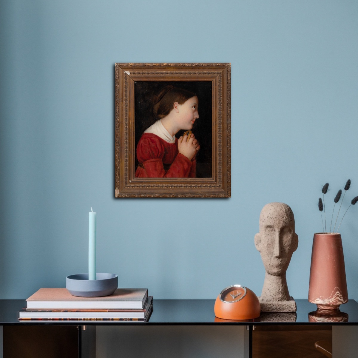 Young Girl In Prayer, 19th Century  Pre-raphaelite School  -photo-4
