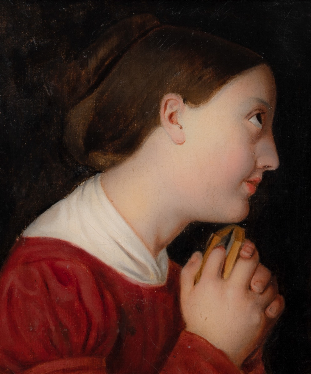 Young Girl In Prayer, 19th Century  Pre-raphaelite School  -photo-2