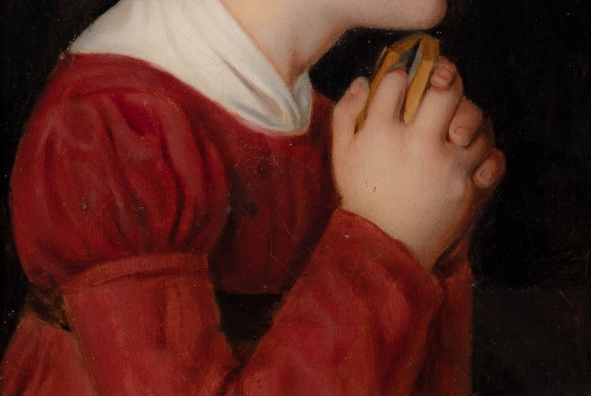 Young Girl In Prayer, 19th Century  Pre-raphaelite School  -photo-3