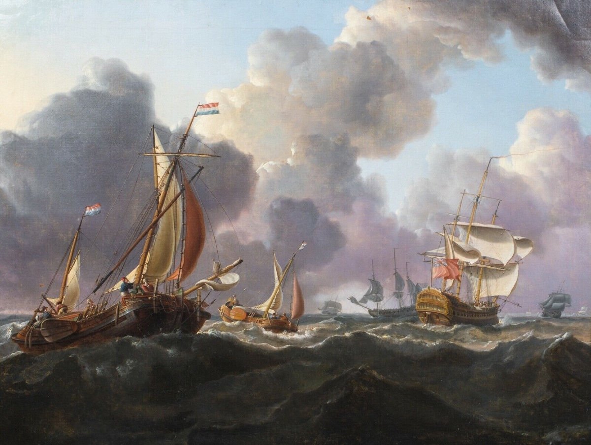 Navires De Guerre Anglais Et Bateaux Néerlandais, 19e Siècle Charles Martin Powell (1775-1824)-photo-2