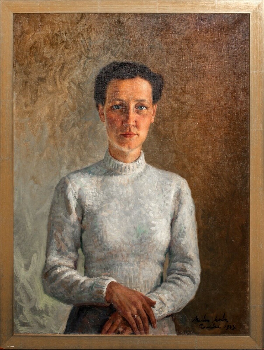 Portrait Of A Lady In White, Dated 1943 By Marion Mroz (1892-1976)