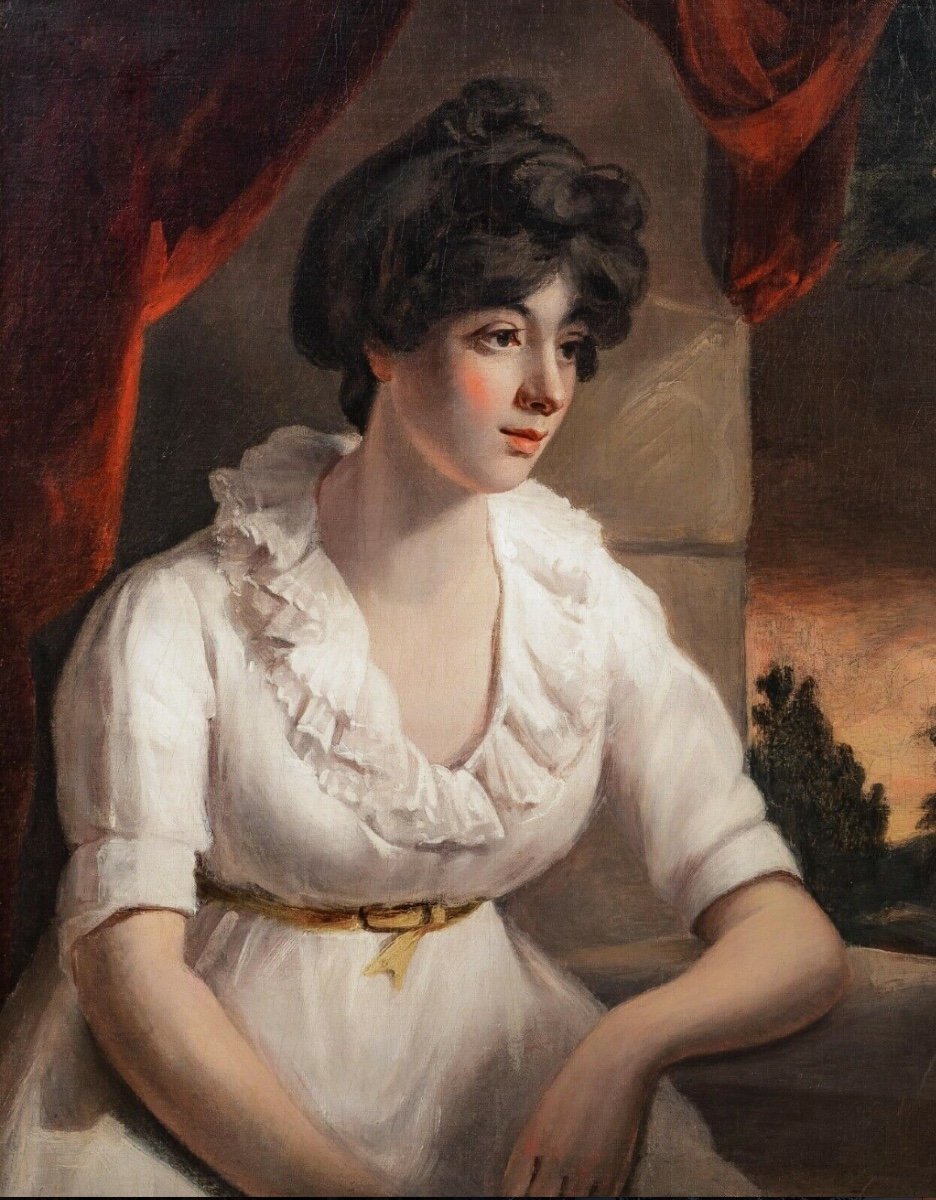 Portrait d'Une Dame Vêtue d'Une Robe Blanche, XIXe Siècle  Beau Portrait d'école Anglaise 1840-photo-2