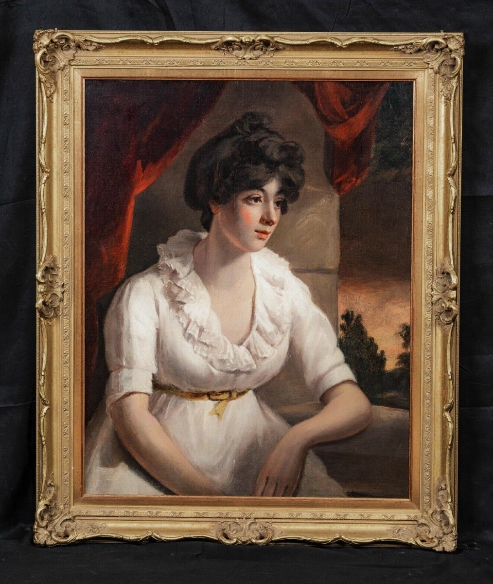 Portrait d'Une Dame Vêtue d'Une Robe Blanche, XIXe Siècle  Beau Portrait d'école Anglaise 1840-photo-3