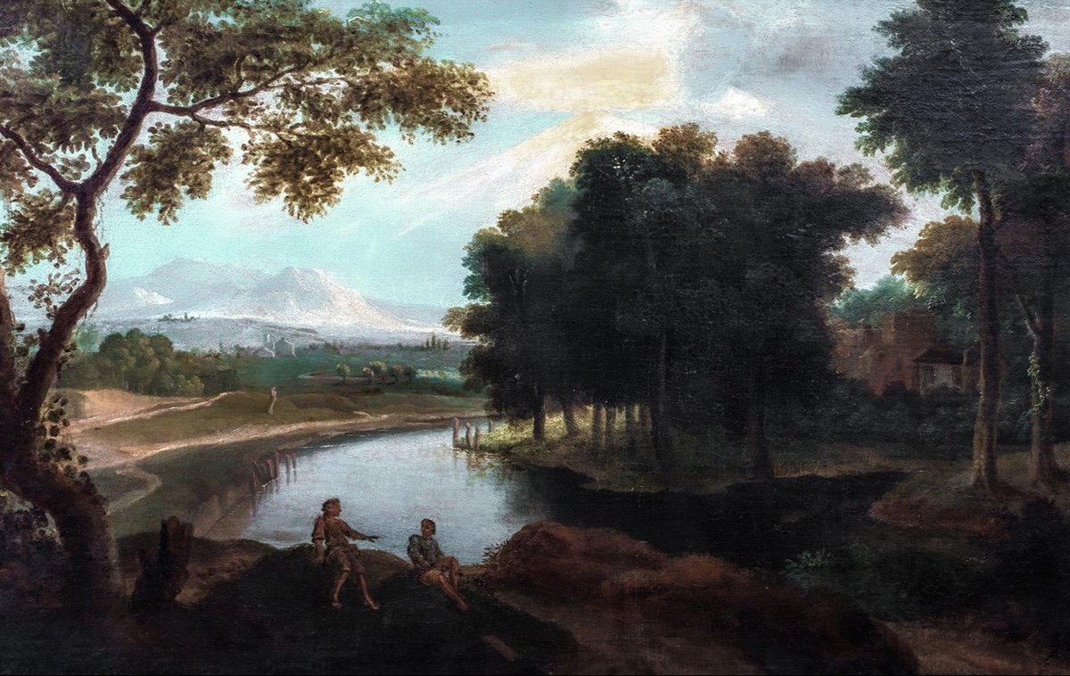 Personnages Dans Un Paysage, Suivant De Jan Frans Van Bloemen, 'orizzonte' (1662-1749)-photo-2