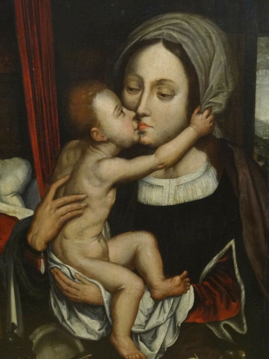 Virgin And Child, XVIth Century School Of Quentin Metsys (1466-1530)-photo-3