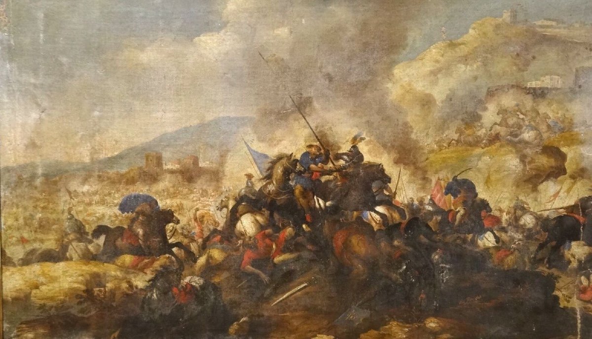 Scène De Bataille Des Guerres d'Italie, XVIIe Siècle  Attribué à Andrea Di Lione (1610-1685)  -photo-2