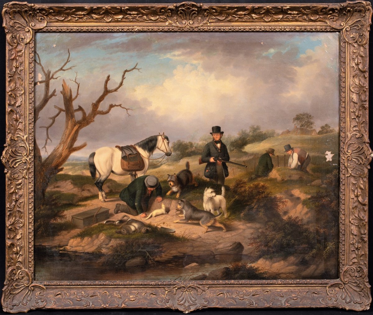 Hunters And Burrows & Rabbit Ferrets, 19th Century By George Armfield (1808-1893)
