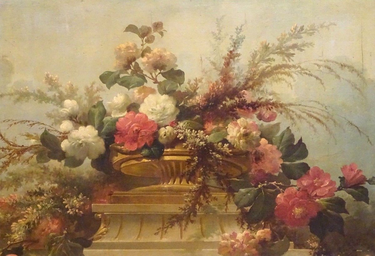 Still Life Of Flowers, XIXth Century Huge French School Study Circa 1880-photo-2