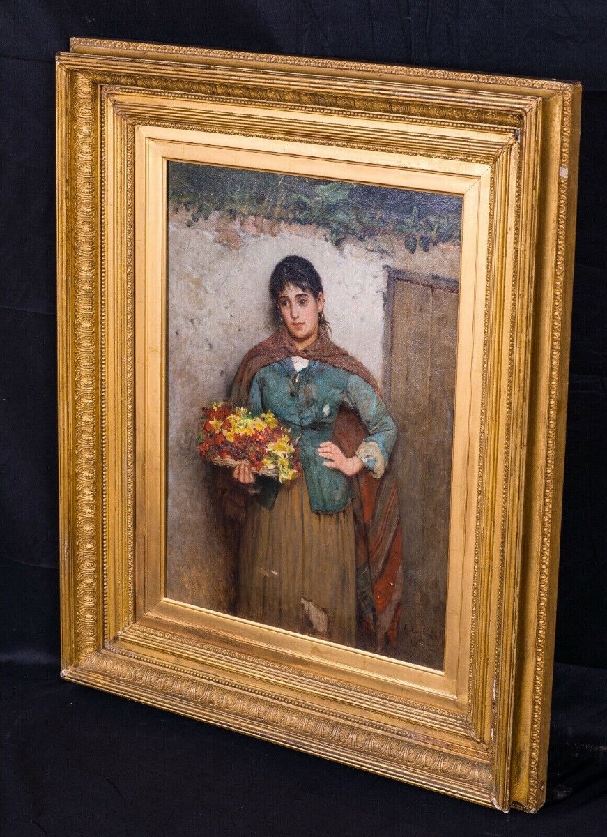 Portrait d'Une Fille Aux Fleurs Italienne, Daté 1882  Par Carlton Alfred Smith [1853-1946] -photo-3