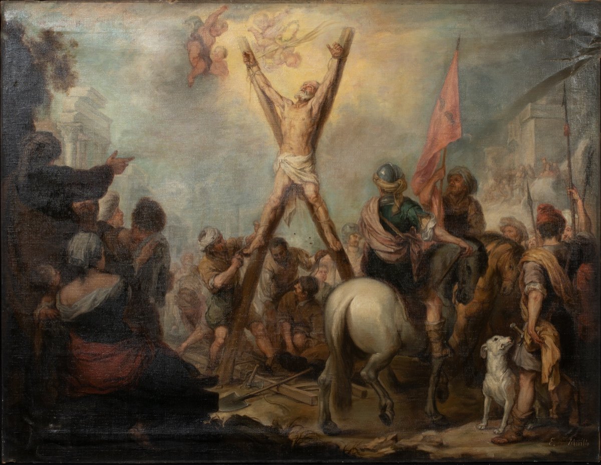 Le Martyre De Saint André, XVIIIe Siècle  Suiveur De Bartolomé Esteban Murillo (1617-1682) 