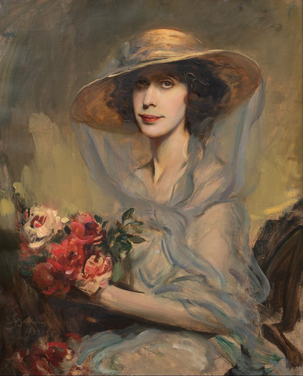 Portrait De Mme Catherine Darley (nee Barber) De Ranby Hall, Vers 1930  Boleslaw Von Szankowski-photo-2