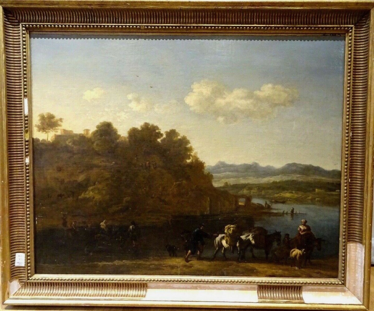 Characters & Cattle In A River Landscape, 17th Century School Of Johann Melchior Roos