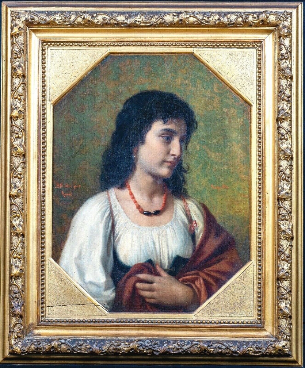 Portrait d'une jeune fille napolitaine, "Paquetta", XIXe siècle  Par Gustav MULLER (1811-1880) 