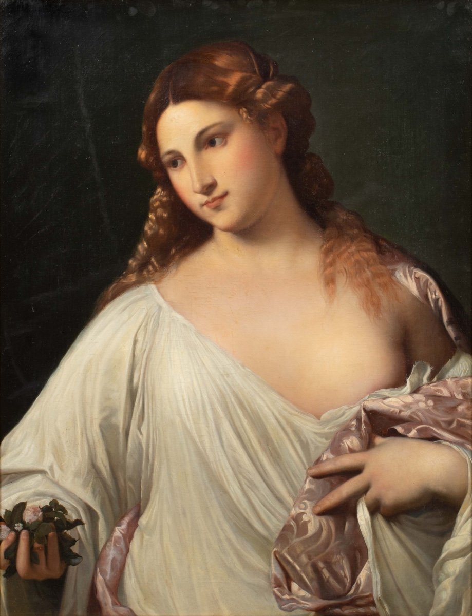 Portrait De Flore, XVIIIe Siècle  d'Après Titien (1488-1576) - Grande Etude