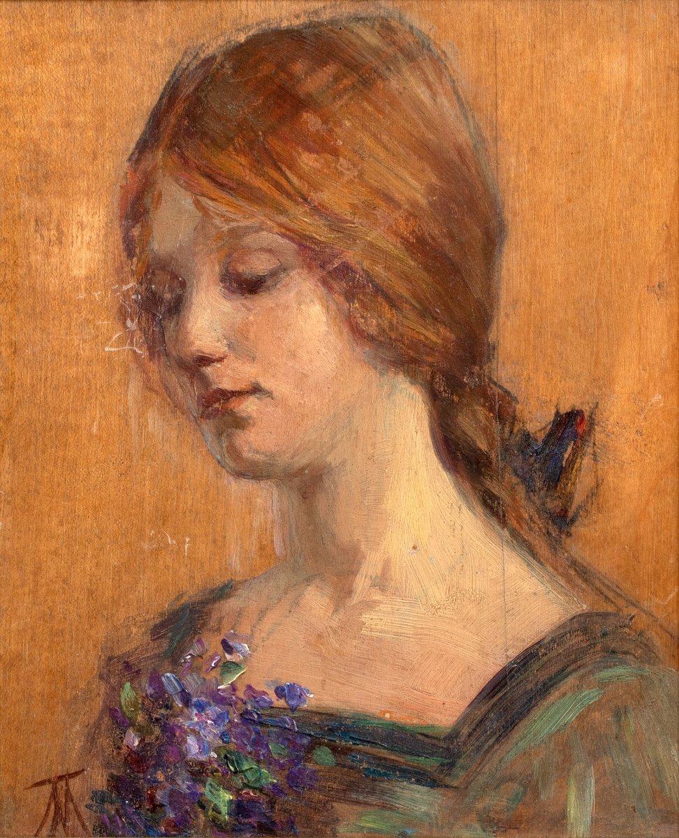 Portrait Of A Redhead Holding Flowers, Circa 1900