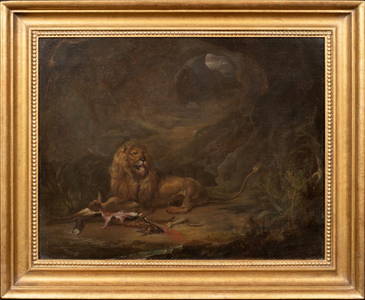 Lion Et Carcasse, 18e Siècle  Ecole De George Stubbs (1724-1806)  -photo-2
