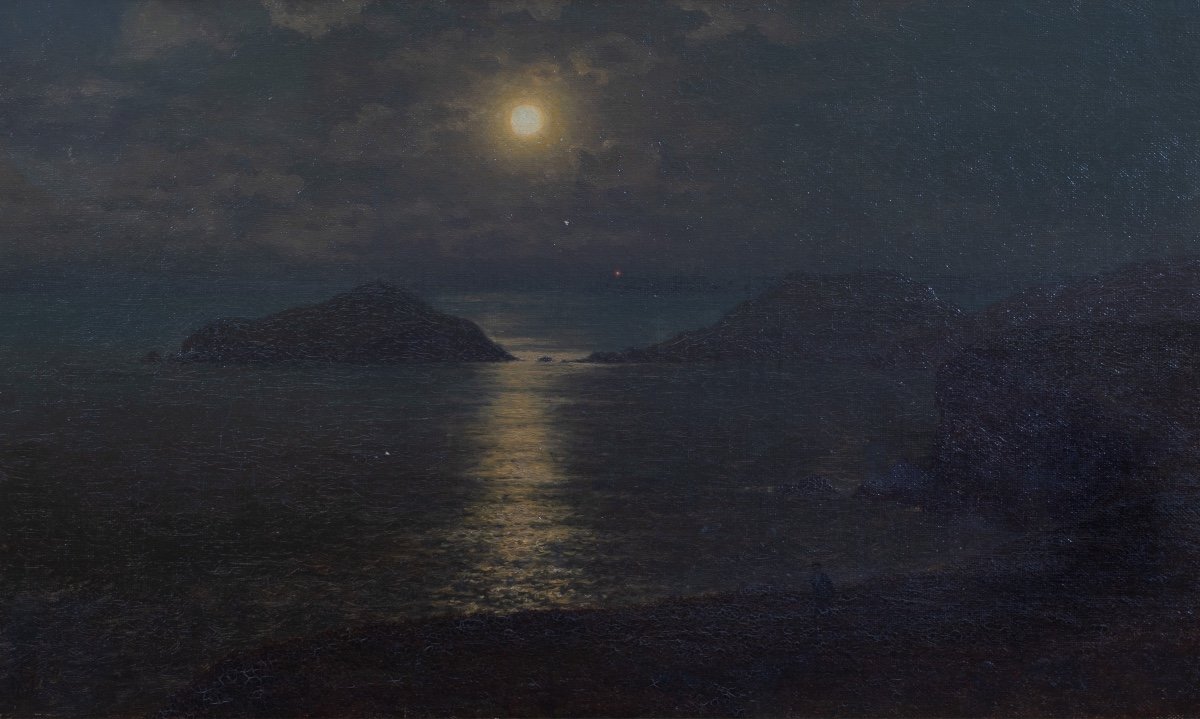 Moonlit Coastal Landscape, 19th Century By Frederick William Meyer (1869-1922)-photo-2