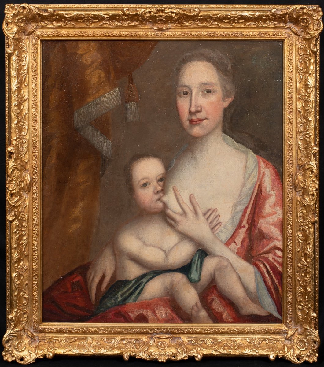 Portrait d'Une Nourrice Et d'Un Bébé, XVIIe Siècle  Portrait d'école Anglaise  