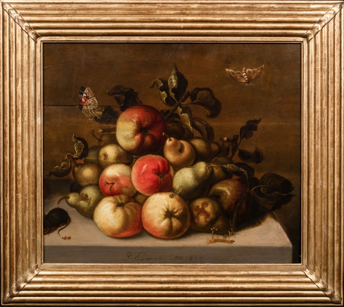 Study Of Apples, Pears, A Caterpillar, Butterflies And A Mouse 1635 Johannes Bouman-photo-2