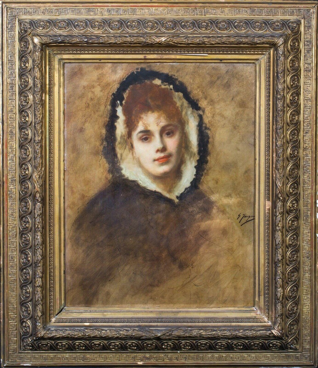 Portrait d'Une Dame à La Capuche Fourrée, XIXe Siècle  Par Gustave Jean Jacquet (1846-1909)-photo-2